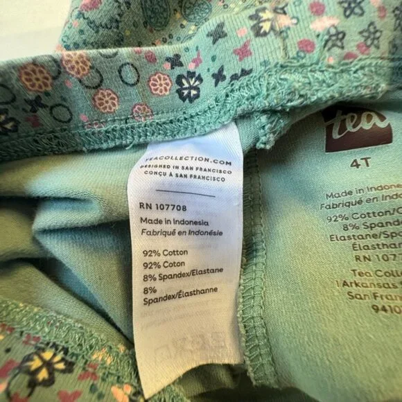 Tea Collection Floral Print Leggings Kids Size 4T Green Stretch Cotton - Picture 4 of 5